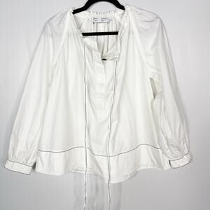 Proenza Schouler White 4 Button Placket Blouse Long Sleeve Contrast Trim Cotton